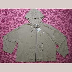 New Nike Womens Beige Full Zip Hooded Sportswear Cotton Jacket